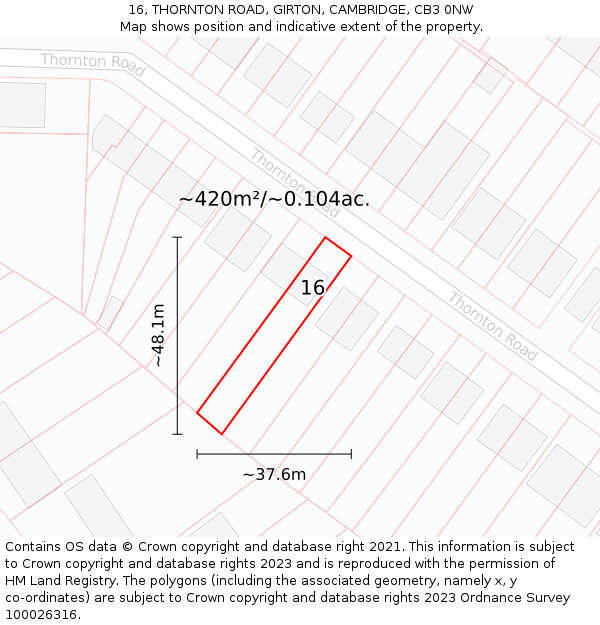 16, THORNTON ROAD, GIRTON, CAMBRIDGE, CB3 0NW: Plot and title map