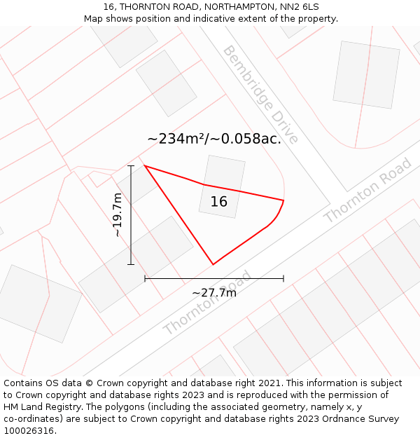 16, THORNTON ROAD, NORTHAMPTON, NN2 6LS: Plot and title map