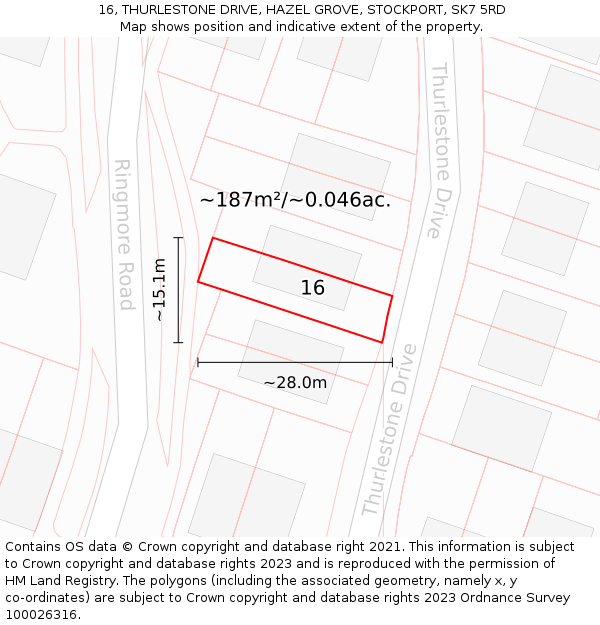 16, THURLESTONE DRIVE, HAZEL GROVE, STOCKPORT, SK7 5RD: Plot and title map