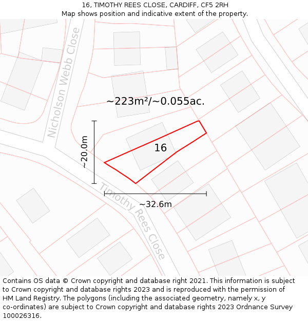 16, TIMOTHY REES CLOSE, CARDIFF, CF5 2RH: Plot and title map