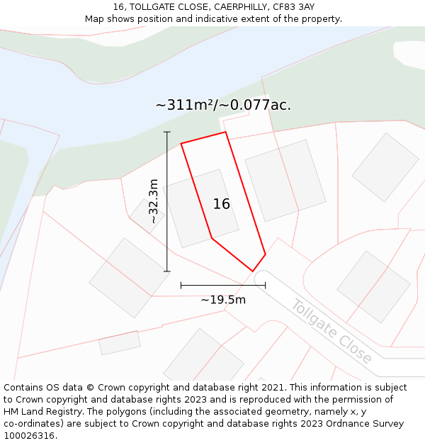 16, TOLLGATE CLOSE, CAERPHILLY, CF83 3AY: Plot and title map