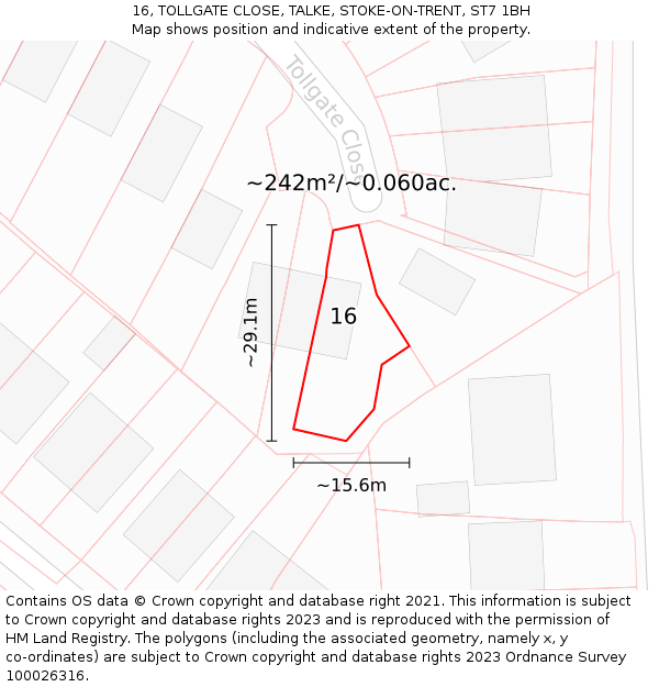 16, TOLLGATE CLOSE, TALKE, STOKE-ON-TRENT, ST7 1BH: Plot and title map