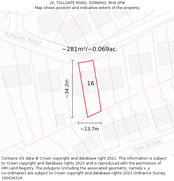 16, TOLLGATE ROAD, DORKING, RH4 2PW: Plot and title map