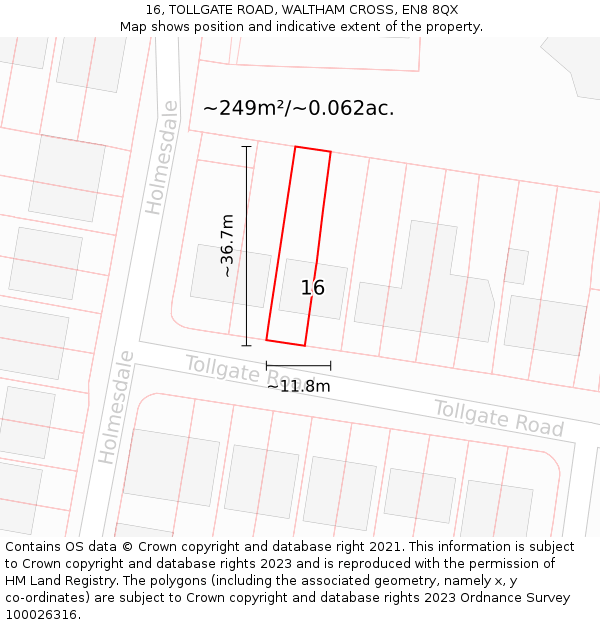 16, TOLLGATE ROAD, WALTHAM CROSS, EN8 8QX: Plot and title map