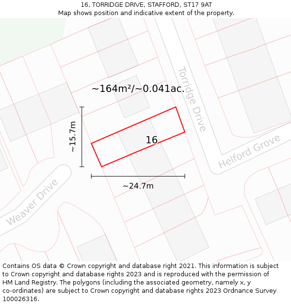 16, TORRIDGE DRIVE, STAFFORD, ST17 9AT: Plot and title map