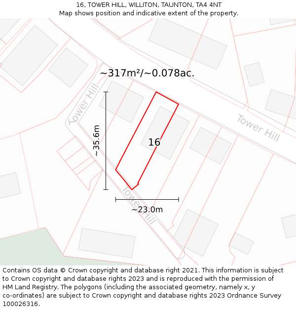 16, TOWER HILL, WILLITON, TAUNTON, TA4 4NT: Plot and title map