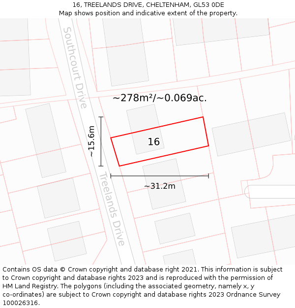 16, TREELANDS DRIVE, CHELTENHAM, GL53 0DE: Plot and title map