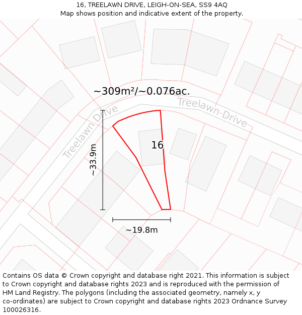 16, TREELAWN DRIVE, LEIGH-ON-SEA, SS9 4AQ: Plot and title map