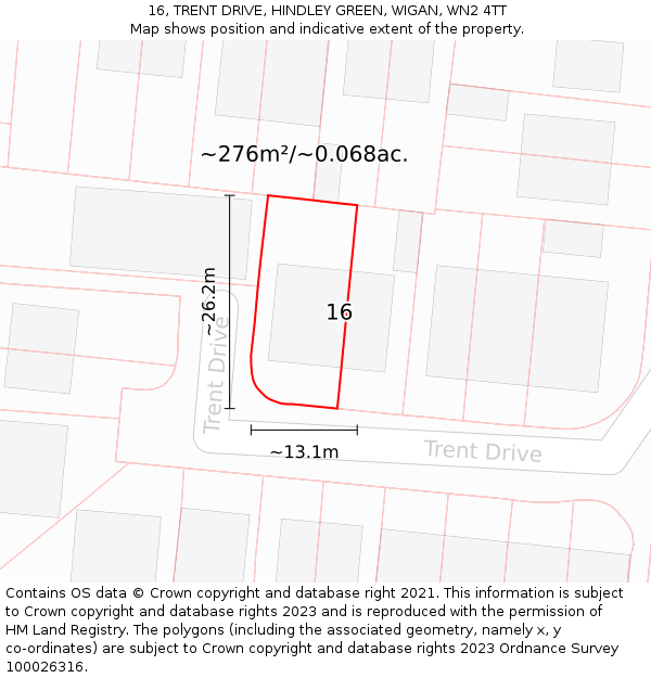 16, TRENT DRIVE, HINDLEY GREEN, WIGAN, WN2 4TT: Plot and title map