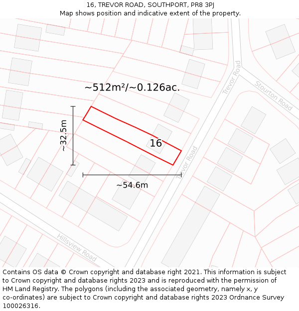 16, TREVOR ROAD, SOUTHPORT, PR8 3PJ: Plot and title map