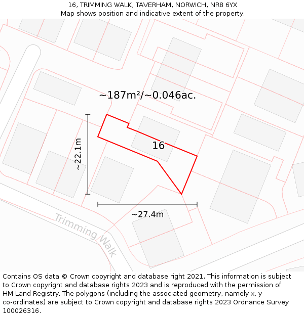 16, TRIMMING WALK, TAVERHAM, NORWICH, NR8 6YX: Plot and title map