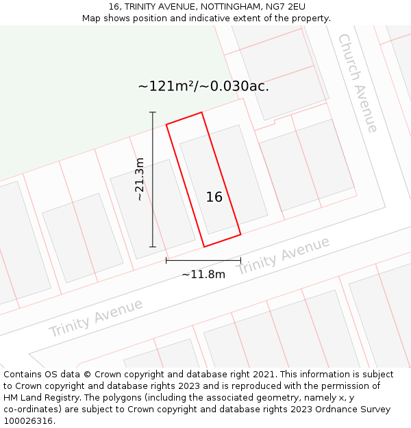 16, TRINITY AVENUE, NOTTINGHAM, NG7 2EU: Plot and title map