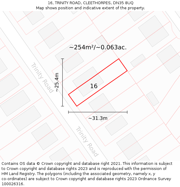 16, TRINITY ROAD, CLEETHORPES, DN35 8UQ: Plot and title map