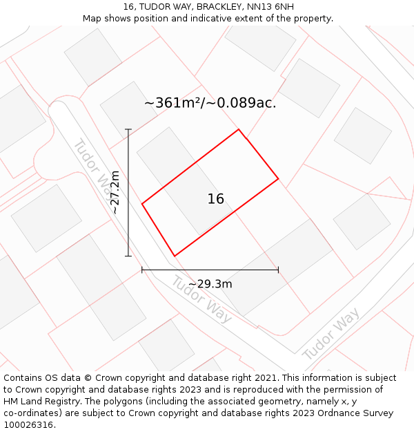 16, TUDOR WAY, BRACKLEY, NN13 6NH: Plot and title map