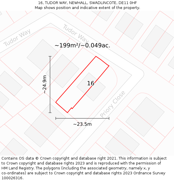 16, TUDOR WAY, NEWHALL, SWADLINCOTE, DE11 0HF: Plot and title map