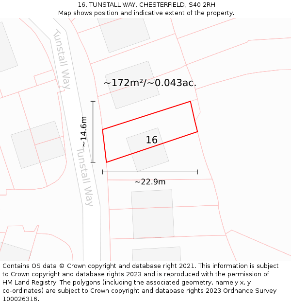 16, TUNSTALL WAY, CHESTERFIELD, S40 2RH: Plot and title map