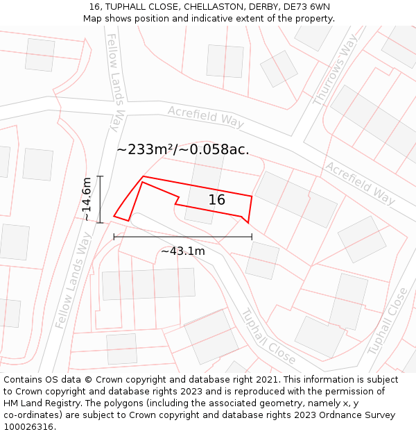 16, TUPHALL CLOSE, CHELLASTON, DERBY, DE73 6WN: Plot and title map