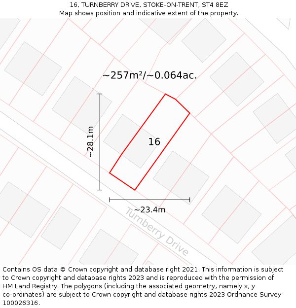 16, TURNBERRY DRIVE, STOKE-ON-TRENT, ST4 8EZ: Plot and title map