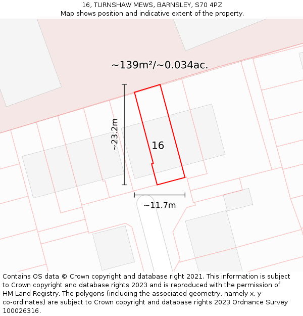 16, TURNSHAW MEWS, BARNSLEY, S70 4PZ: Plot and title map