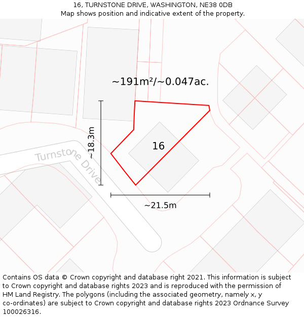 16, TURNSTONE DRIVE, WASHINGTON, NE38 0DB: Plot and title map