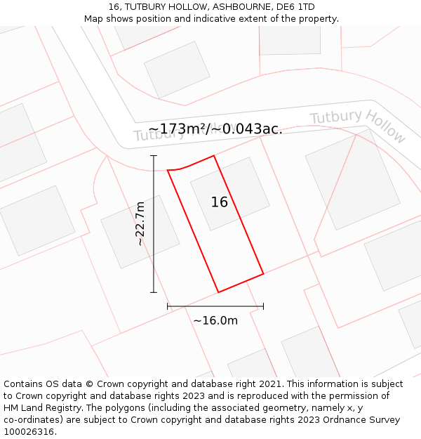 16, TUTBURY HOLLOW, ASHBOURNE, DE6 1TD: Plot and title map