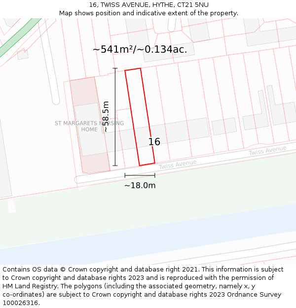 16, TWISS AVENUE, HYTHE, CT21 5NU: Plot and title map