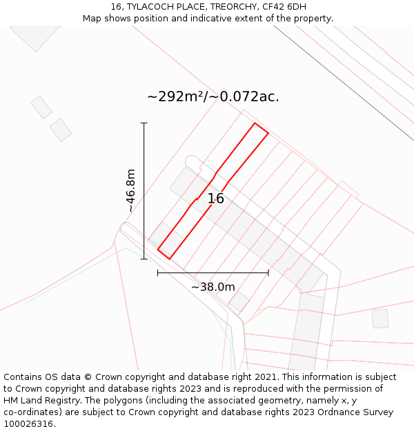 16, TYLACOCH PLACE, TREORCHY, CF42 6DH: Plot and title map