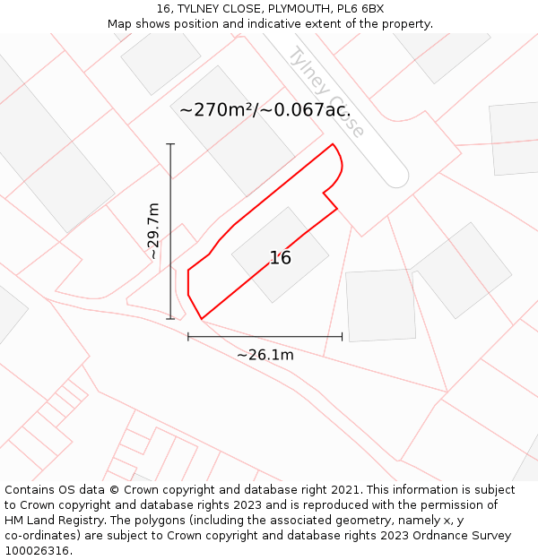 16, TYLNEY CLOSE, PLYMOUTH, PL6 6BX: Plot and title map