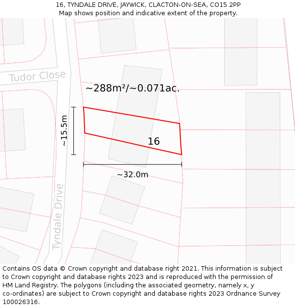 16, TYNDALE DRIVE, JAYWICK, CLACTON-ON-SEA, CO15 2PP: Plot and title map