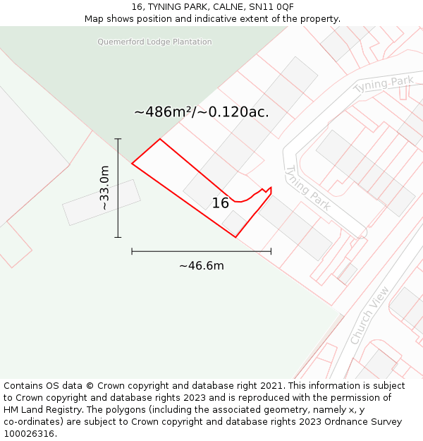 16, TYNING PARK, CALNE, SN11 0QF: Plot and title map