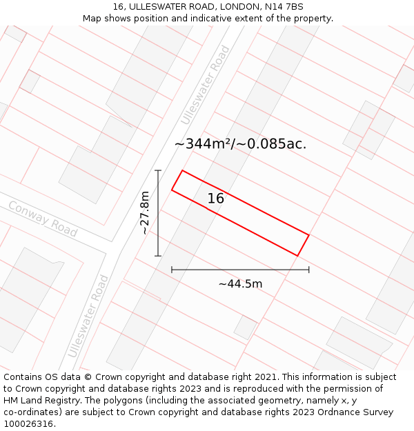 16, ULLESWATER ROAD, LONDON, N14 7BS: Plot and title map