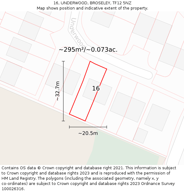 16, UNDERWOOD, BROSELEY, TF12 5NZ: Plot and title map