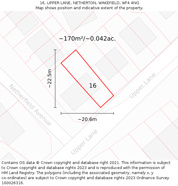 16, UPPER LANE, NETHERTON, WAKEFIELD, WF4 4NG: Plot and title map