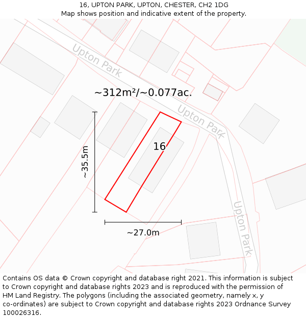 16, UPTON PARK, UPTON, CHESTER, CH2 1DG: Plot and title map