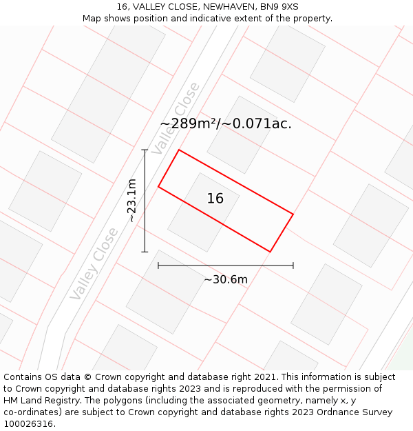 16, VALLEY CLOSE, NEWHAVEN, BN9 9XS: Plot and title map