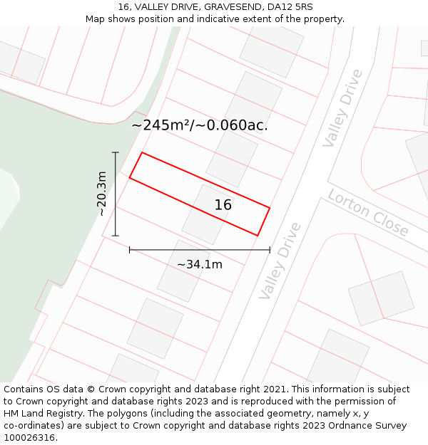 16, VALLEY DRIVE, GRAVESEND, DA12 5RS: Plot and title map