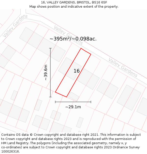 16, VALLEY GARDENS, BRISTOL, BS16 6SF: Plot and title map