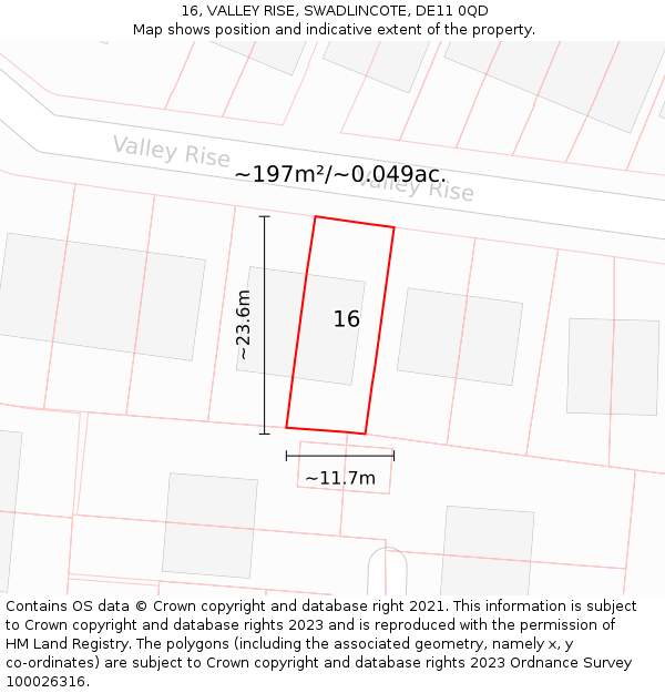 16, VALLEY RISE, SWADLINCOTE, DE11 0QD: Plot and title map