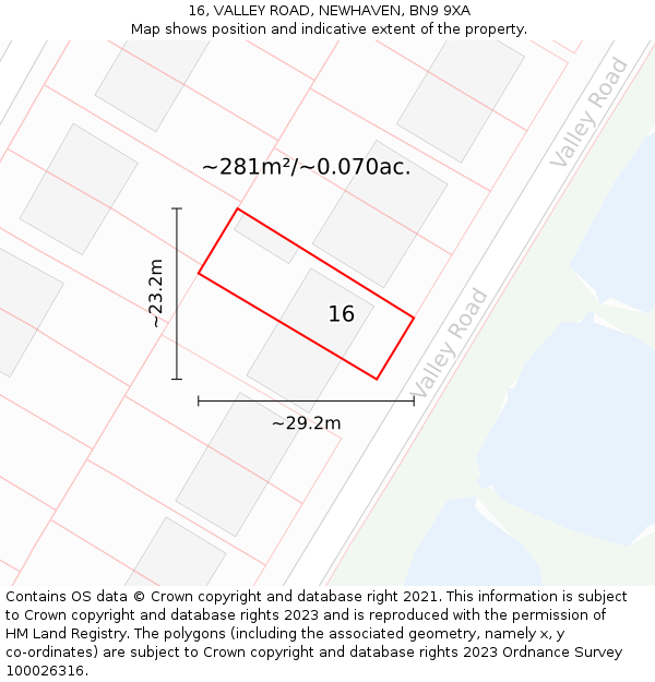 16, VALLEY ROAD, NEWHAVEN, BN9 9XA: Plot and title map