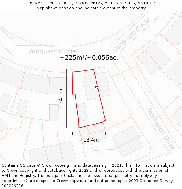 16, VANGUARD CIRCLE, BROOKLANDS, MILTON KEYNES, MK10 7JB: Plot and title map