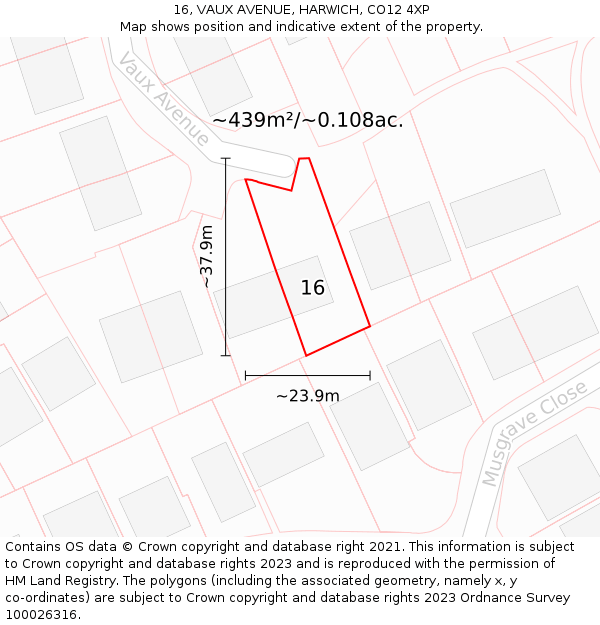 16, VAUX AVENUE, HARWICH, CO12 4XP: Plot and title map