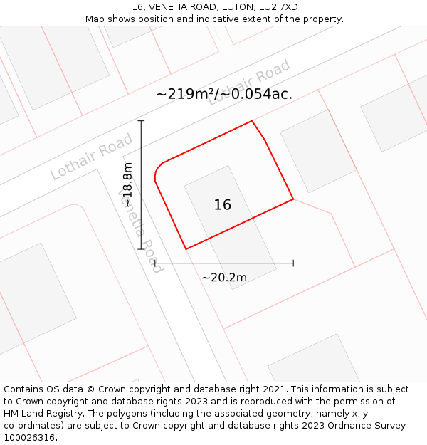 16, VENETIA ROAD, LUTON, LU2 7XD: Plot and title map