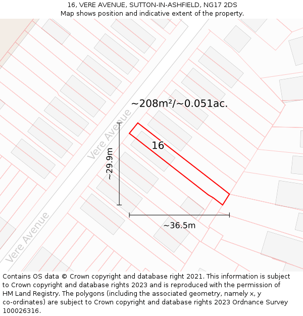 16, VERE AVENUE, SUTTON-IN-ASHFIELD, NG17 2DS: Plot and title map