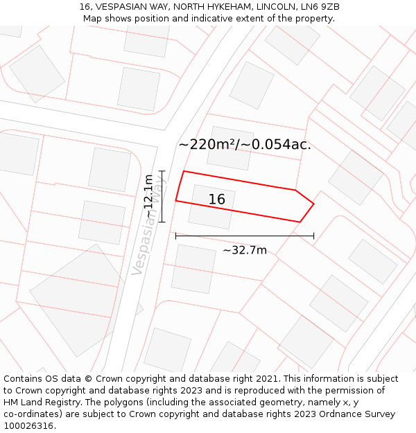 16, VESPASIAN WAY, NORTH HYKEHAM, LINCOLN, LN6 9ZB: Plot and title map