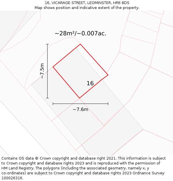 16, VICARAGE STREET, LEOMINSTER, HR6 8DS: Plot and title map