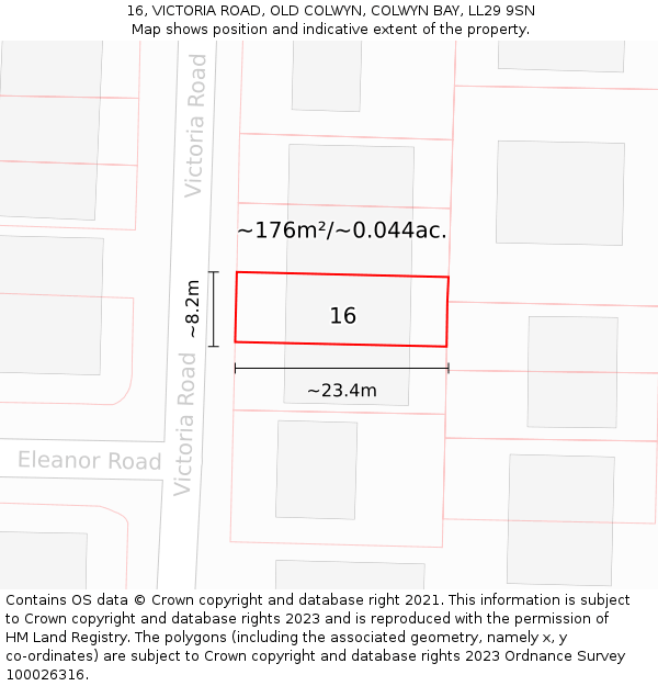 16, VICTORIA ROAD, OLD COLWYN, COLWYN BAY, LL29 9SN: Plot and title map