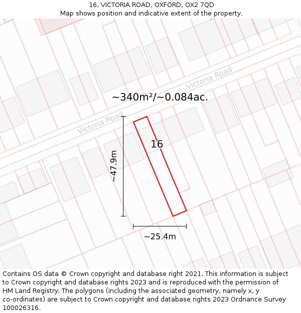 16, VICTORIA ROAD, OXFORD, OX2 7QD: Plot and title map