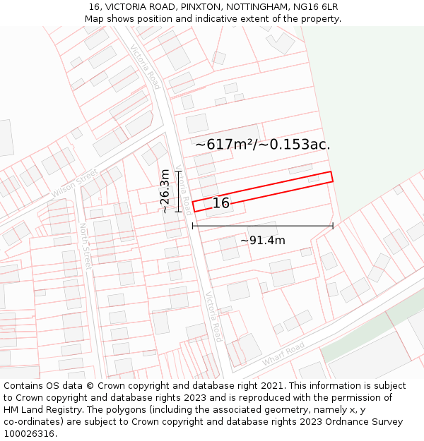 16, VICTORIA ROAD, PINXTON, NOTTINGHAM, NG16 6LR: Plot and title map