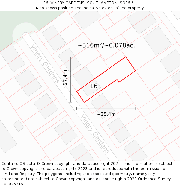 16, VINERY GARDENS, SOUTHAMPTON, SO16 6HJ: Plot and title map