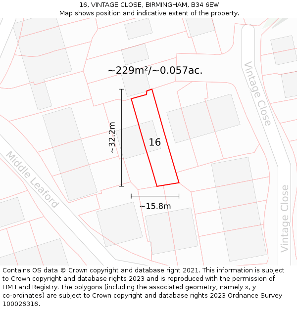 16, VINTAGE CLOSE, BIRMINGHAM, B34 6EW: Plot and title map